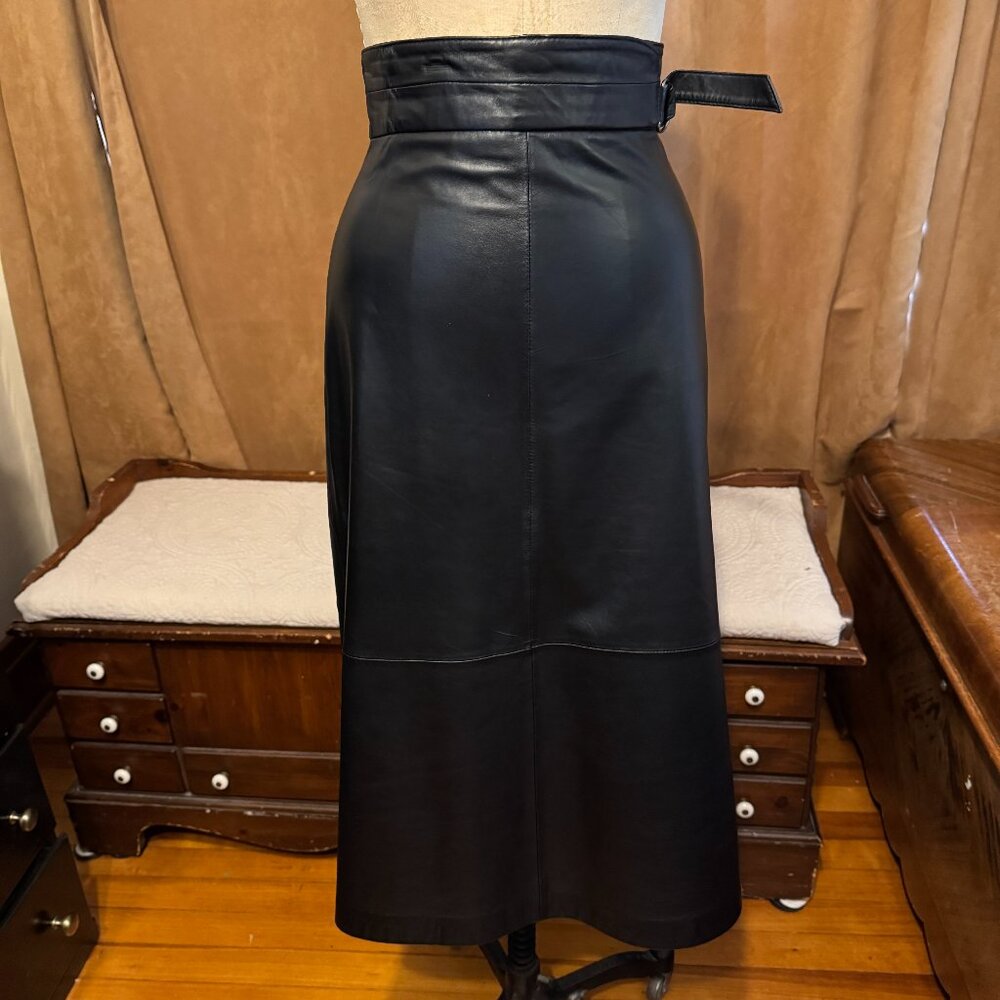 French Connection Black Leather Midi Skirt